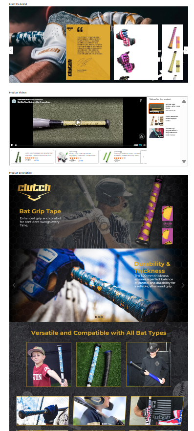 Screenshot of Clutch Sports Apparel bat grip tape enhanced Amazon content