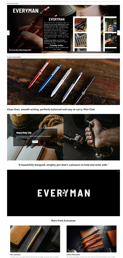 Screenshot of Everyman Mini Click Pen Amazon enhanced product content